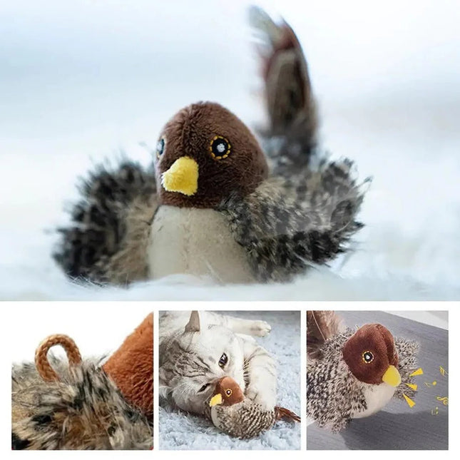 Motion Activated Plush Cat Toy, Flapping Bird Cat Toy with Chirping Sound for Indoor Cats