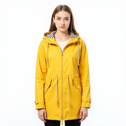 Womens Rain Jacket, Long Hooded Raincoat