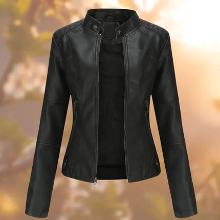 Women's Leather Jacket, Premium Stand-Up Collar Coat with Metallic Accents, Sizes S to 3XL in Five Colours