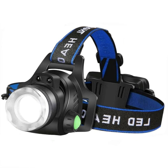 Rechargeable Headlamp, LED Headlamp Flashlight with Zoom, Bright Head Lamp with 2 Batteries and Car Charger