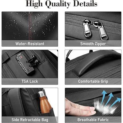 Vacuum Travel Backpack with Internal Compression System, Expandable Carry On Bag with Dry and Damp Storage Zones and Coded Zipper
