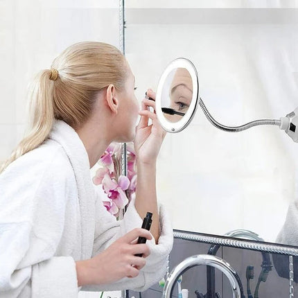 Lighted Makeup Mirror, 10x Magnifying Mirror with Light and Suction Cup, LED Makeup Mirror with Adjustable Arm