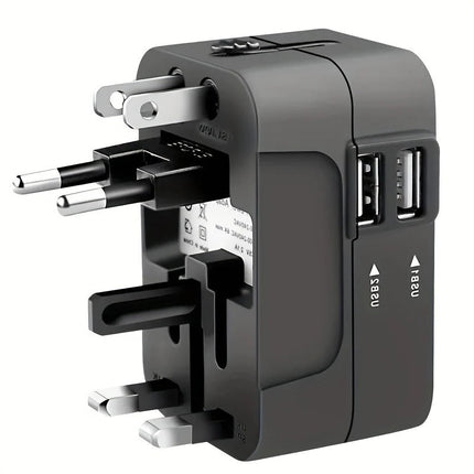 Travel Adapter with Dual USB Charging Ports, international plug adapter for 110V and 220V, black or white