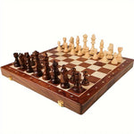 Tuzwa Wooden Chess Set – 15.7" Solid Wood Chess Board with 34 Carved Pieces, 2 Extra Pieces & Classic Tabletop Design