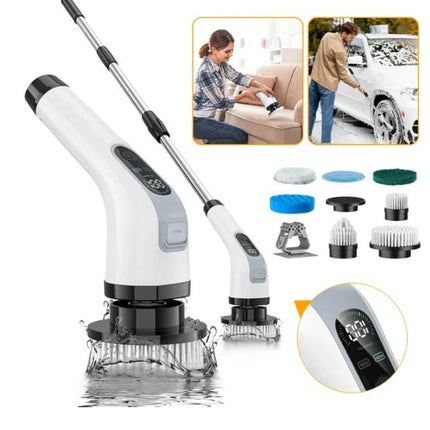 Rechargeable Power Scrubber with 7 Brush Heads, Electric Scrubber with Adjustable Handle, Electric Cleaning Brush