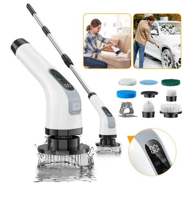 Rechargeable Power Scrubber with 7 Brush Heads, Electric Scrubber with Adjustable Handle, Electric Cleaning Brush