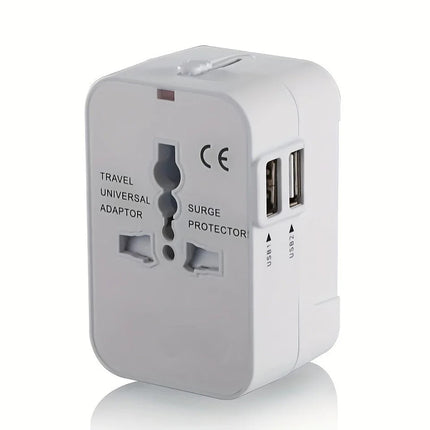 Travel Adapter with Dual USB Charging Ports, international plug adapter for 110V and 220V, black or white