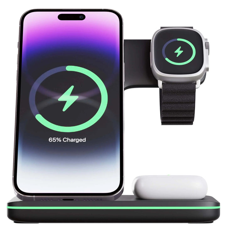 Tuzwa 3-in-1 Wireless Charging Station – Multi-Device Charger Dock for iPhone, Watch & AirPods with Simultaneous Charging & Overcharge Protection