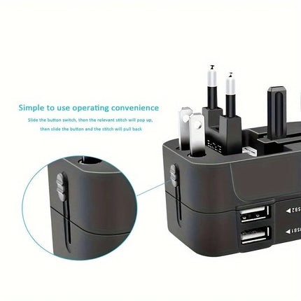 Travel Adapter with Dual USB Charging Ports, international plug adapter for 110V and 220V, black or white