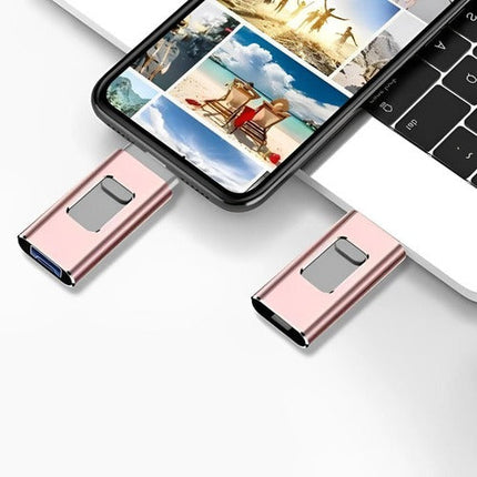 4 in 1 USB Flash Drive 32GB for iPhone, Android and PC, Photo Stick Memory Stick with Lightning, USB-C, Micro USB and USB-A
