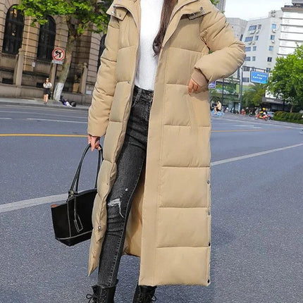 Long Quilted Puffer Coat for Women, Warm Padded Winter Jacket, Cotton Polyester Longline Parka, M to 3XL