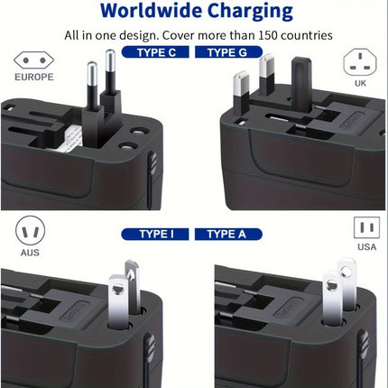 Travel Adapter with Dual USB Charging Ports, international plug adapter for 110V and 220V, black or white