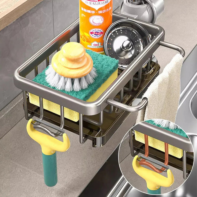 Sponge Holder for Kitchen Sink, Hook On Kitchen Sink Caddy for Soap and Brush