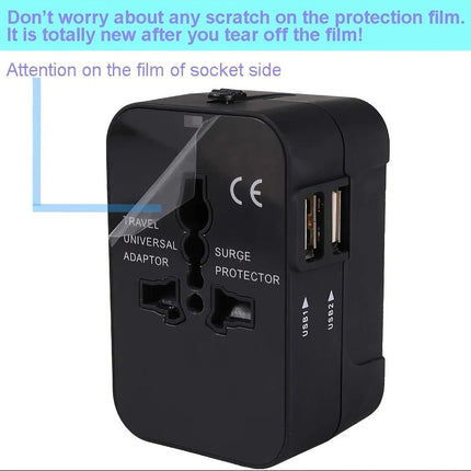 Travel Adapter with Dual USB Charging Ports, international plug adapter for 110V and 220V, black or white