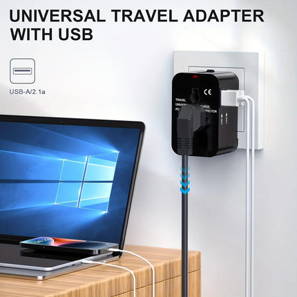 Travel Adapter with Dual USB Charging Ports, international plug adapter for 110V and 220V, black or white