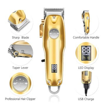 Tuzwa Cordless Hair Clipper Set – Ceramic Blade Barber Clippers with Adjustable Taper Lever, Outliner Trimmer, Foil Shaver & LED Battery Display