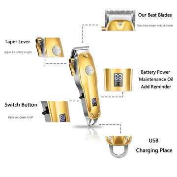Tuzwa Cordless Hair Clipper Set – Ceramic Blade Barber Clippers with Adjustable Taper Lever, Outliner Trimmer, Foil Shaver & LED Battery Display
