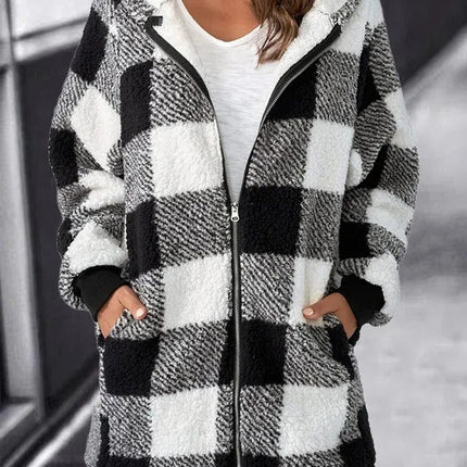 Women's oversized plaid hoodie, loose fleece hooded overcoat with long sleeves, casual everyday jacket, S to 5XL