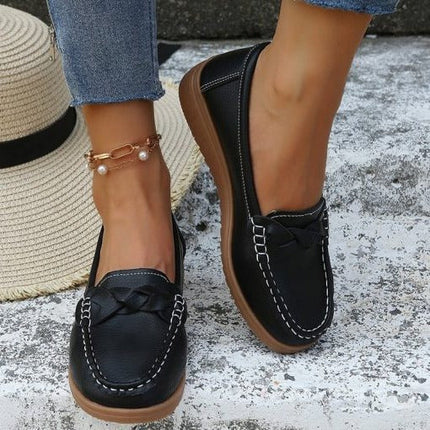 Women's soft leather slip on loafers, wide toe box walking shoes with non slip sole, US sizes 4 to 10
