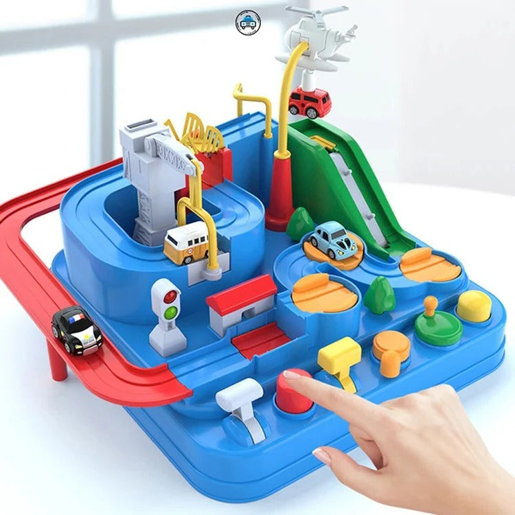 Tuzwa Mechanical Car Track Toy – Interactive Vehicle Adventure Game with Manual Levers, Buttons & Multi-Zone Tabletop Track