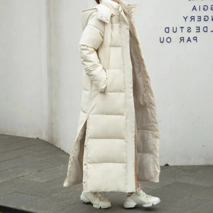 Long Quilted Puffer Coat for Women, Warm Padded Winter Jacket, Cotton Polyester Longline Parka, M to 3XL
