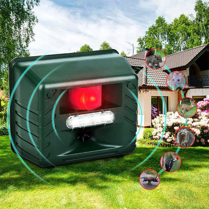 Solar Ultrasonic Animal Repeller, Motion Activated PIR Sensor, 70 ft Range, 170 Degree Garden Deterrent