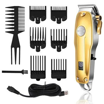 Tuzwa Cordless Hair Clipper Set – Ceramic Blade Barber Clippers with Adjustable Taper Lever, Outliner Trimmer, Foil Shaver & LED Battery Display
