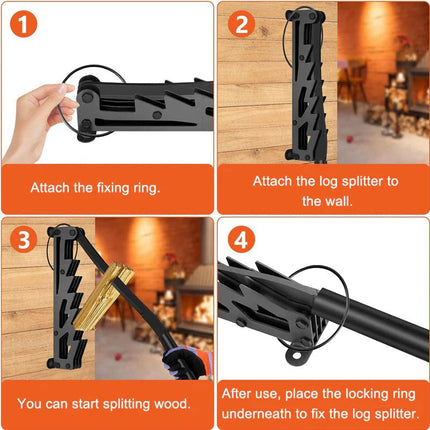 Wall Mounted Firewood Kindling Splitter, Manual Log Splitter with Adjustable 180 Degree Handle for Indoor and Outdoor Wood Splitting