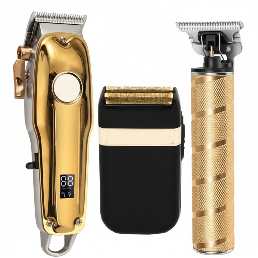 Tuzwa Cordless Hair Clipper Set – Ceramic Blade Barber Clippers with Adjustable Taper Lever, Outliner Trimmer, Foil Shaver & LED Battery Display