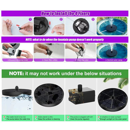 Pond Fountain with 60 LED Lights, Color Changing Solar Fountain Pump – image 8