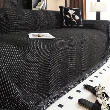Couch Cover Non Slip, Herringbone Stripe Sofa Cover with Water Resistant Face, Machine Washable Couch Protector