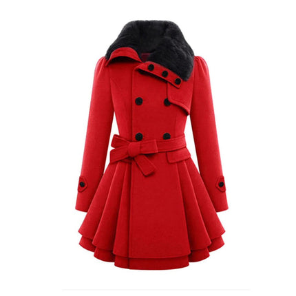 Women's Long Winter Coat with Fur Collar, Warm Soft Sustainable Fabric Overcoat, Sizes S to 5XL, Khaki, Black, Blue, Red