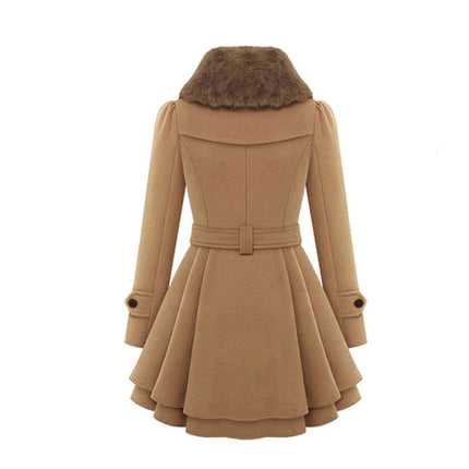 Women's Long Winter Coat with Fur Collar, Warm Soft Sustainable Fabric Overcoat, Sizes S to 5XL, Khaki, Black, Blue, Red