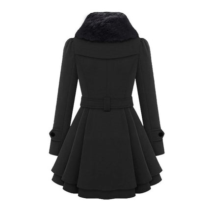 Women's Long Winter Coat with Fur Collar, Warm Soft Sustainable Fabric Overcoat, Sizes S to 5XL, Khaki, Black, Blue, Red