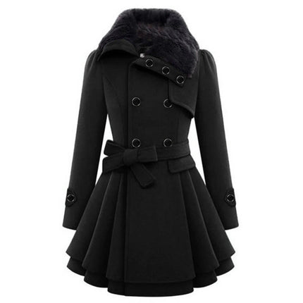 Women's Long Winter Coat with Fur Collar, Warm Soft Sustainable Fabric Overcoat, Sizes S to 5XL, Khaki, Black, Blue, Red