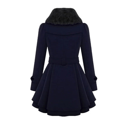 Women's Long Winter Coat with Fur Collar, Warm Soft Sustainable Fabric Overcoat, Sizes S to 5XL, Khaki, Black, Blue, Red