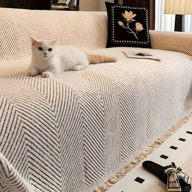 Couch Cover Non Slip, Herringbone Stripe Sofa Cover with Water Resistant Face