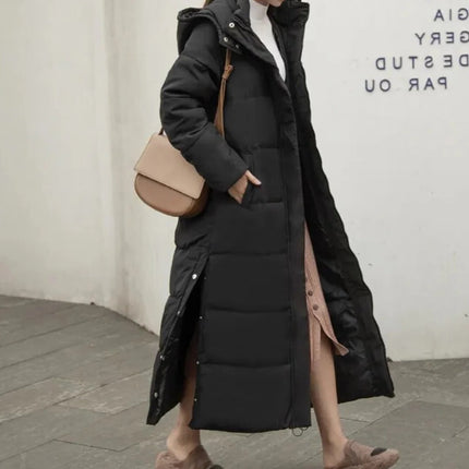 Long Quilted Puffer Coat for Women, Warm Padded Winter Jacket, Cotton Polyester Longline Parka, M to 3XL