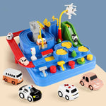 Tuzwa Mechanical Car Track Toy – Interactive Vehicle Adventure Game with Manual Levers, Buttons & Multi-Zone Tabletop Track