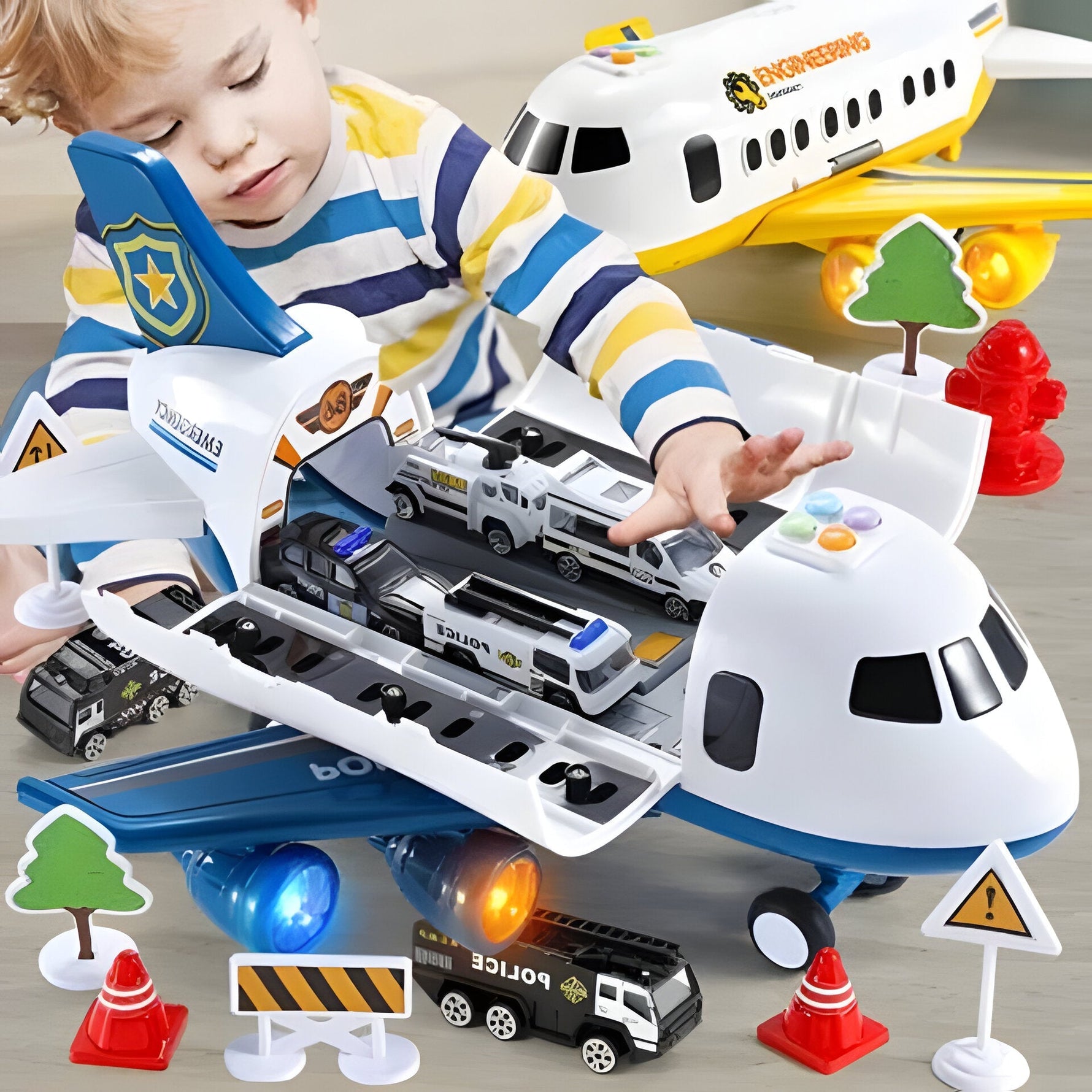 Tuzwa Airplane Toy Set for Kids – 20-Piece Friction-Powered Airport Playset with Vehicles & Sound, Ages 3–12