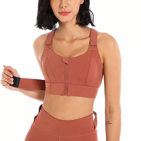 Tuzwa High Support Sports Bra – Front Zip Workout Bra with Adjustable Shoulder Straps & Structured Secure Fit for Exercise, Walking & Daily Wear