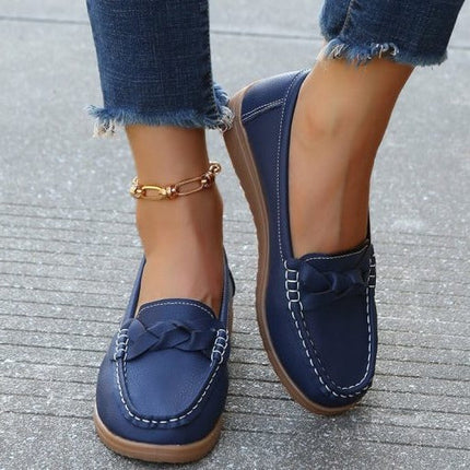 Women's soft leather slip on loafers, wide toe box walking shoes with non slip sole, US sizes 4 to 10
