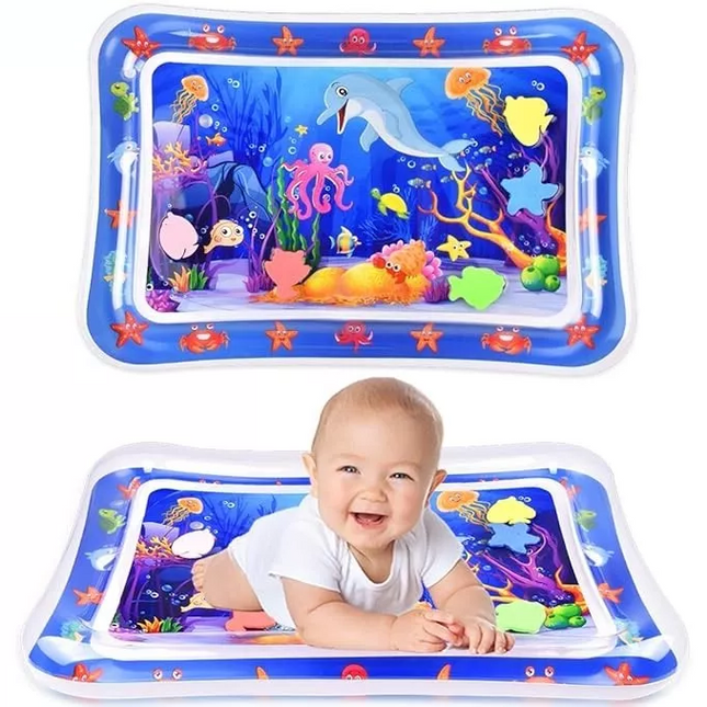Tummy Time Mat for Babies, Inflatable Baby Water Play Mat with Floating Shapes