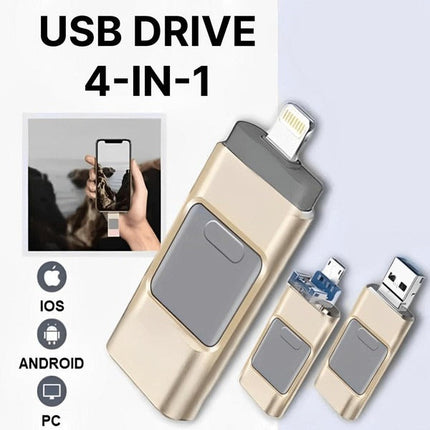 4 in 1 USB Flash Drive 32GB for iPhone, Android and PC, Photo Stick Memory Stick with Lightning, USB-C, Micro USB and USB-A