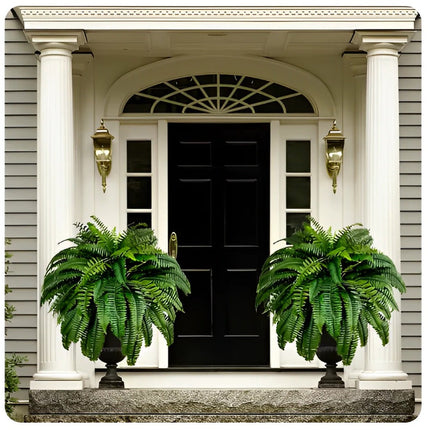 UV Resistant Artificial Boston Fern for Outdoors, Lifelike Fake Hanging Greenery Plant with 18 Branches for Patio, Porch and Home Decor