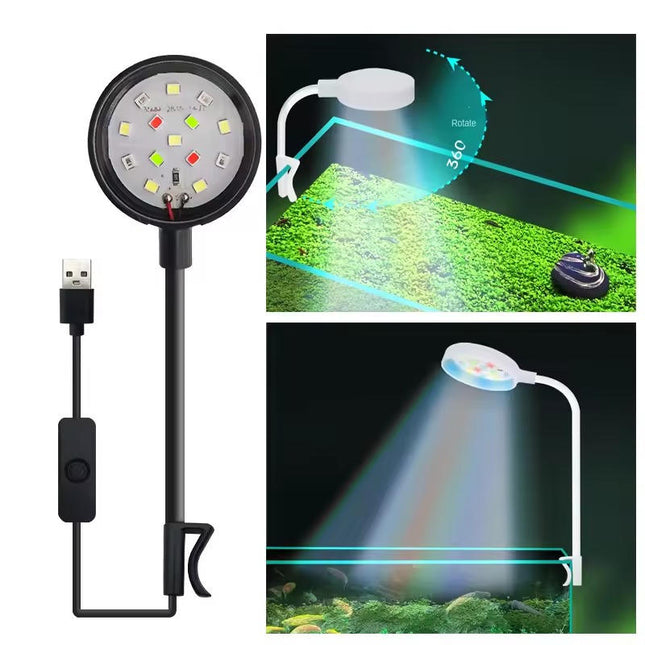 LED Aquarium Light, Clip On Fish Tank LED Light with Gooseneck, Full Spectrum Aquarium Lighting with USB Power
