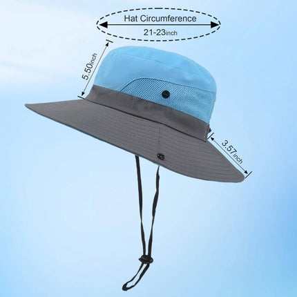 UV Protection Foldable Sun Hat for Women and Men, Packable Fisherman Bucket Hat with Ponytail Hole and Adjustable Chin Strap for Beach and Hiking