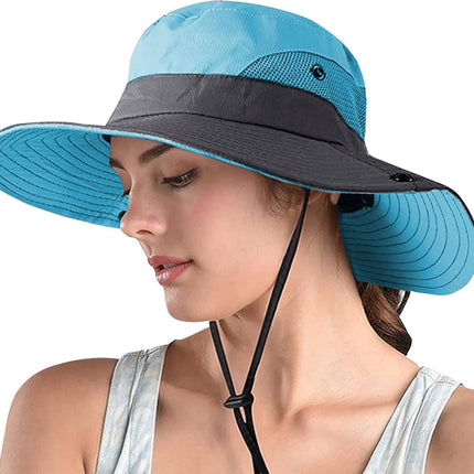 UV Protection Foldable Sun Hat for Women and Men, Packable Fisherman Bucket Hat with Ponytail Hole and Adjustable Chin Strap for Beach and Hiking