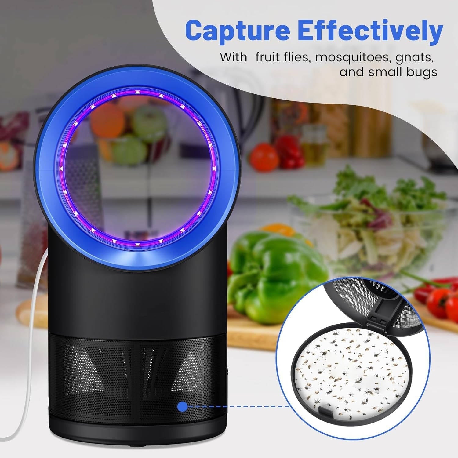 Tuzwa Fruit Fly & Gnat Trap – USB Indoor Insect Catcher with 365–395nm Light, Suction Fan, Timer & 10 Sticky Glue Boards