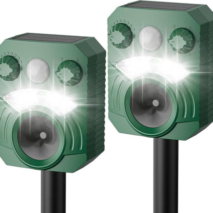 Ultrasonic Cat Deterrent Outdoor 2 Pack, Solar Dog Deterrent with Motion Sensor and Flashing Light, Animal Deterrent